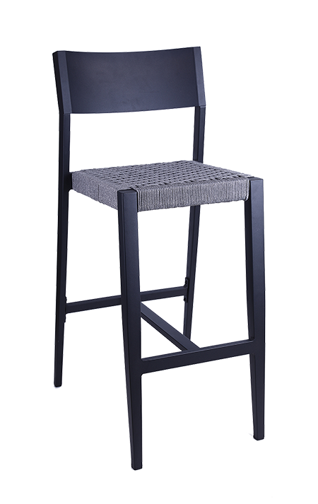 Black Aluminum Barstool with Terylene Fabric Seat for Outdoor Use