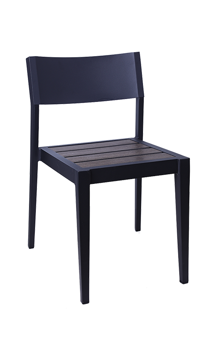 Aluminum Chair with Imitation Teak Slats Seat in Dark Brown for Outdoor Use