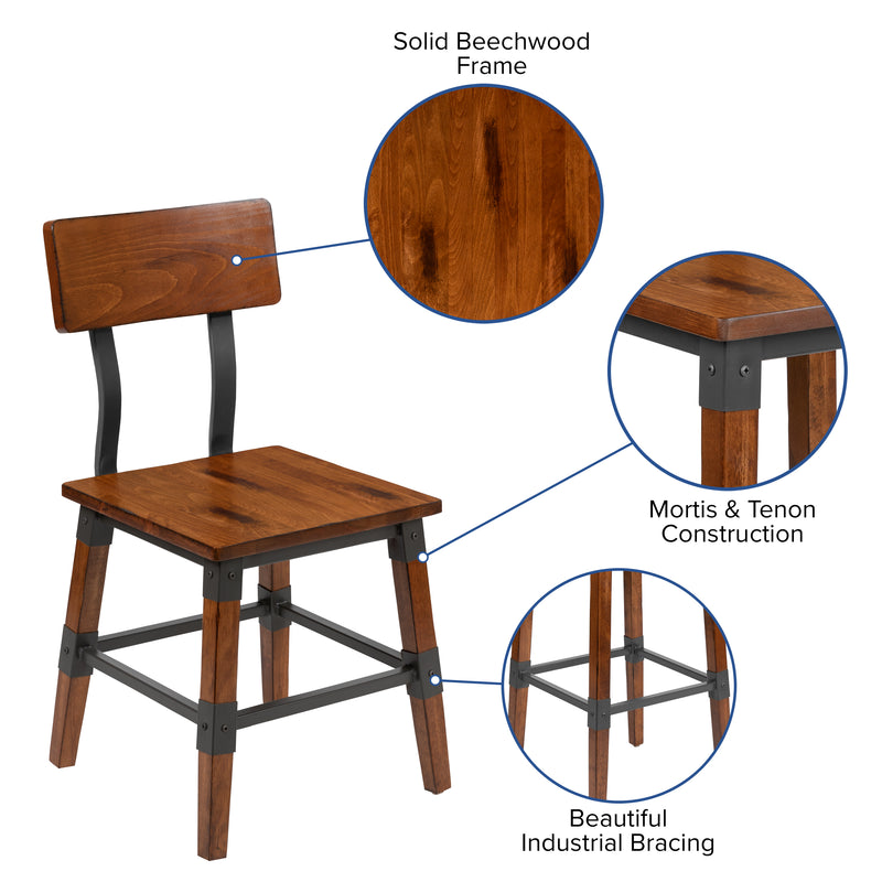 Jackson 2 Pack Rustic Antique Walnut Industrial Wood Dining Chair