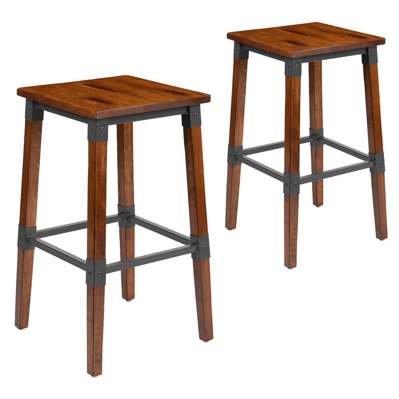 Jackson 2 Pack Rustic Antique Walnut Industrial Wood Dining Backless Barstool