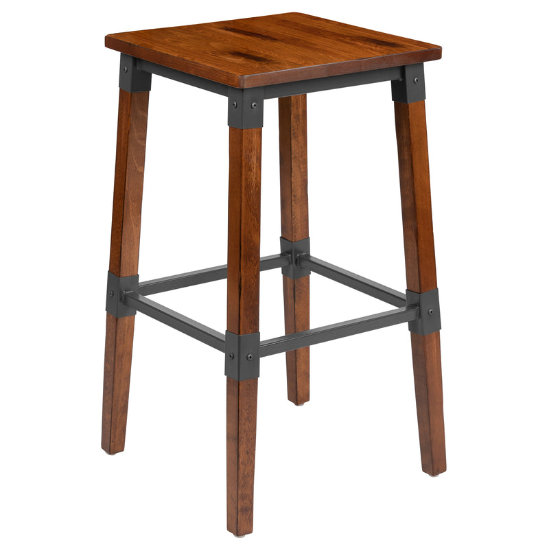 Jackson 2 Pack Rustic Antique Walnut Industrial Wood Dining Backless Barstool