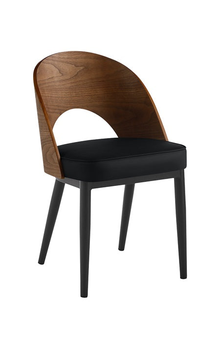 Indoor Veneer-Backed Metal Chair with Black Seat