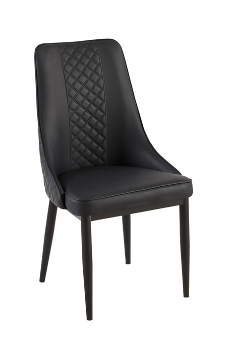 Indoor Black Metal Chair with Diamond-Quilted Black Vinyl Seat & Back