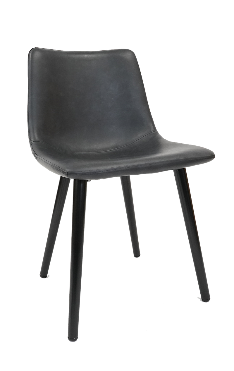 Vintage Metal Chair w/ Greyish Black Tone Vinyl Seat