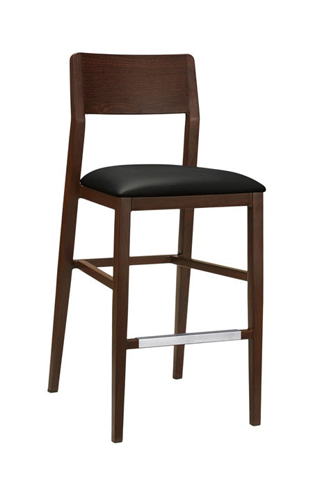 Indoor Use Only Aluminum Barstool with Black Vinyl Seat In Imitation Wood Finish