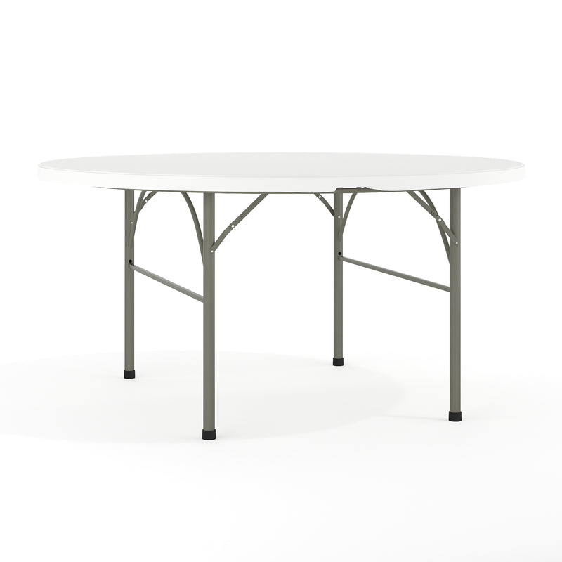 Scarborough 5-Foot Round Bi-Fold White Plastic Folding Table with Carrying Handle