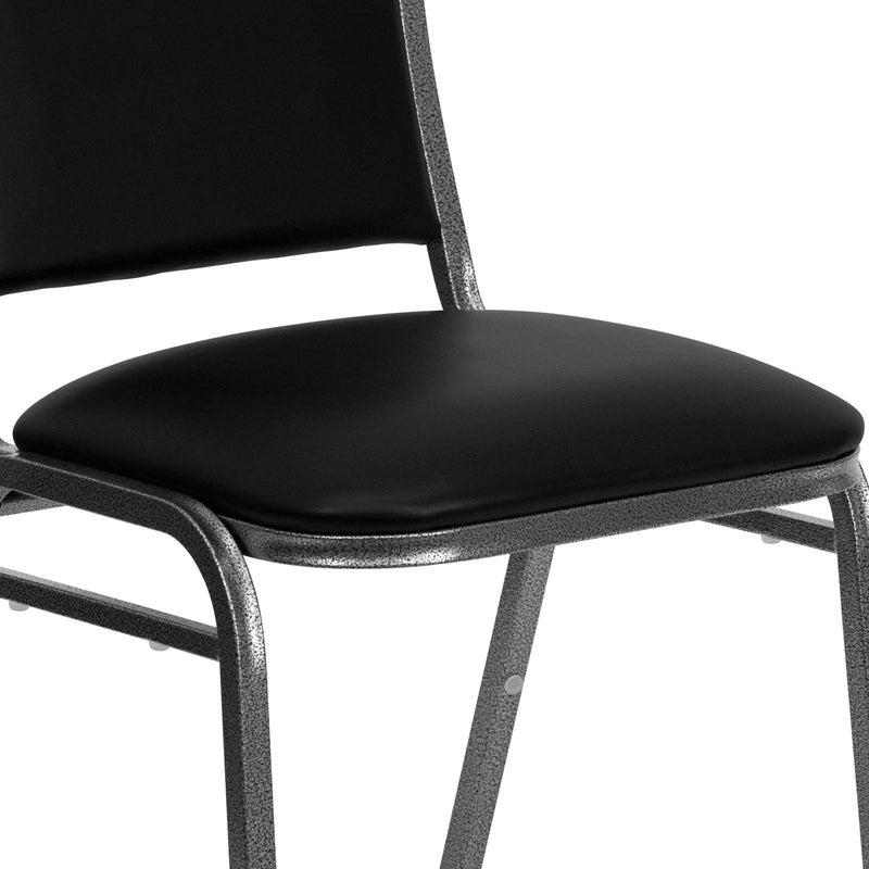 HERCULES Series Stacking Banquet Chair in Black Vinyl - Silver Vein Frame