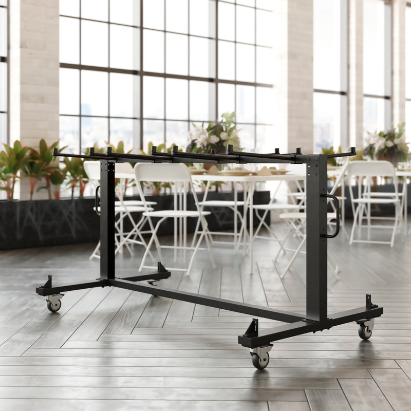Hawkins Heavy Duty Folding Table and Chairs Mobile Cart-Locking Wheels, 42 Folding Chairs and 12 Tables Capacity, Black