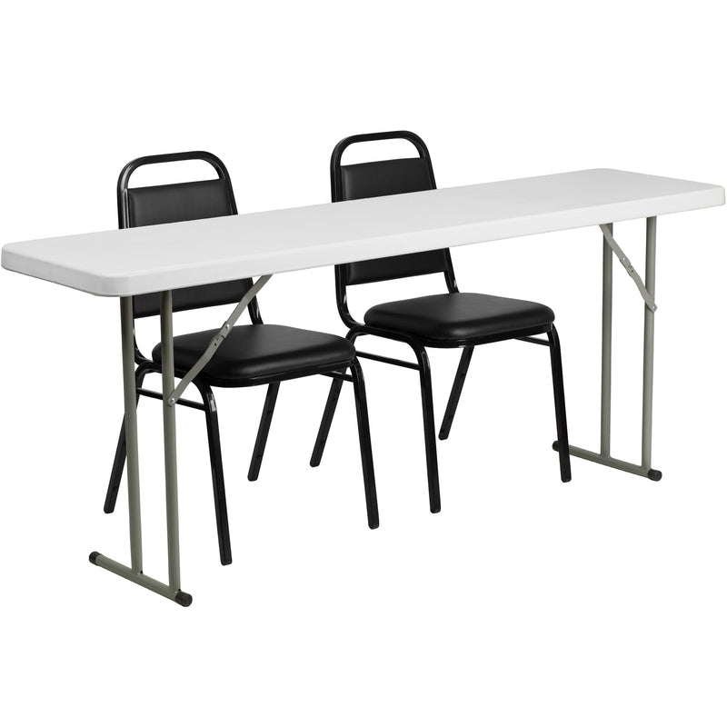 Kathryn 6-Foot Plastic Folding Training Table Set with 2 Trapezoidal Back Stack Chairs