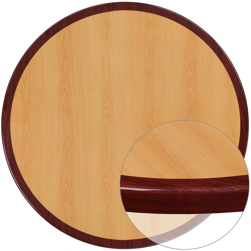 Glenbrook 36'' Round 2-Tone High-Gloss Cherry / Mahogany Resin Table Top with 2'' Thick Drop-Lip