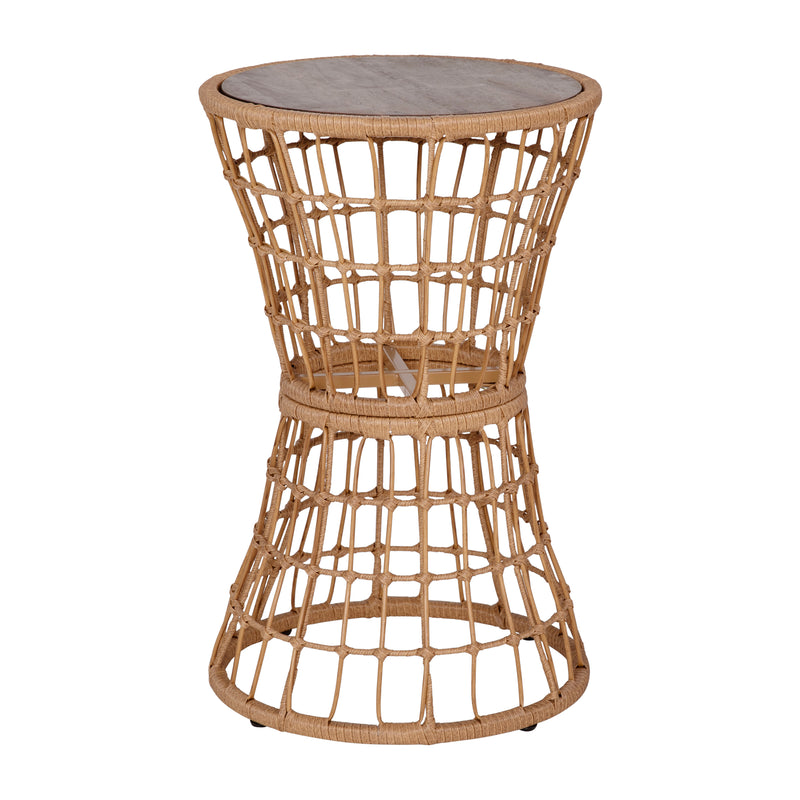 Devon Indoor/Outdoor Natural Finish Rattan Rope Table with Acacia Wood Top, Fade and Weather Resistant