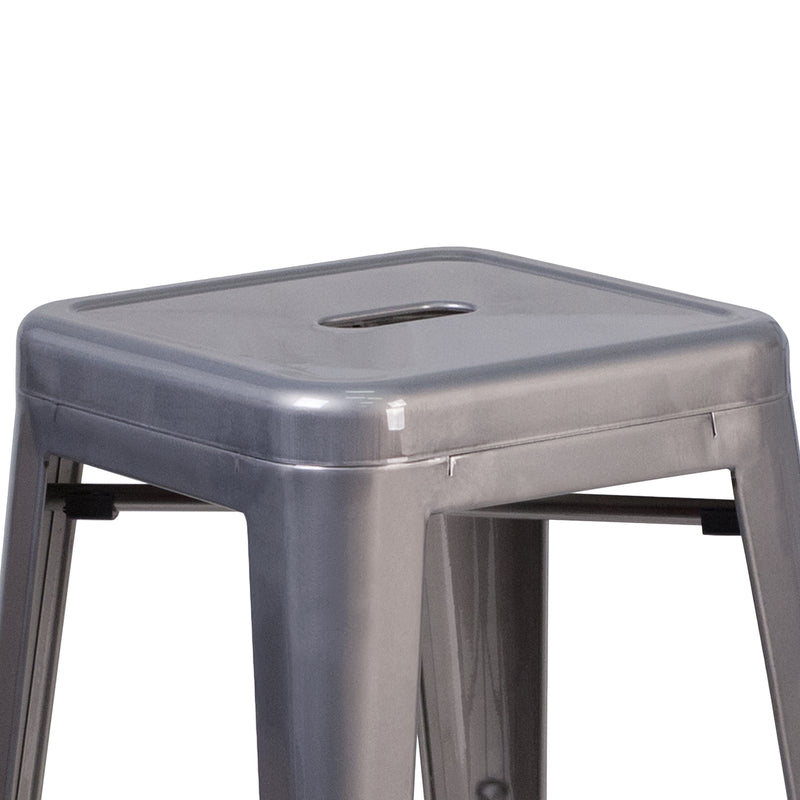 Lincoln 24'' High Backless Clear Coated Metal Indoor Counter Height Stool with Square Seat