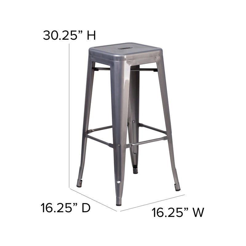 Lincoln 30'' High Backless Clear Coated Metal Indoor Barstool with Square Seat