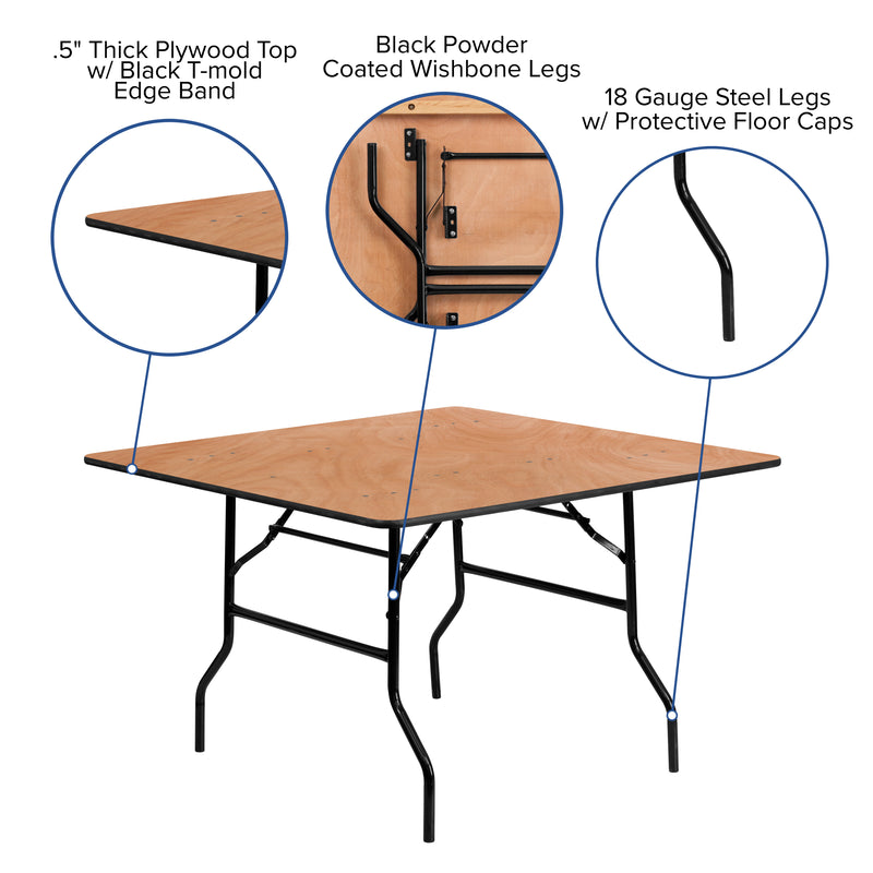 Gerry 4-Foot Square Wood Folding Banquet Table