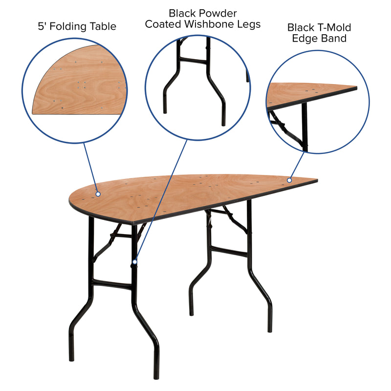 Furman 5-Foot Half-Round Wood Folding Banquet Table