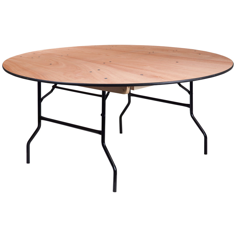 Furman 5.5-Foot Round Wood Folding Banquet Table with Clear Coated Finished Top