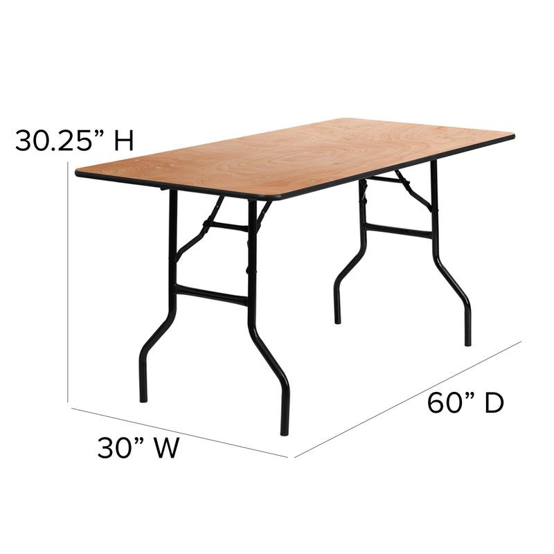 Gael 5-Foot Rectangular Wood Folding Banquet Table with Clear Coated Finished Top