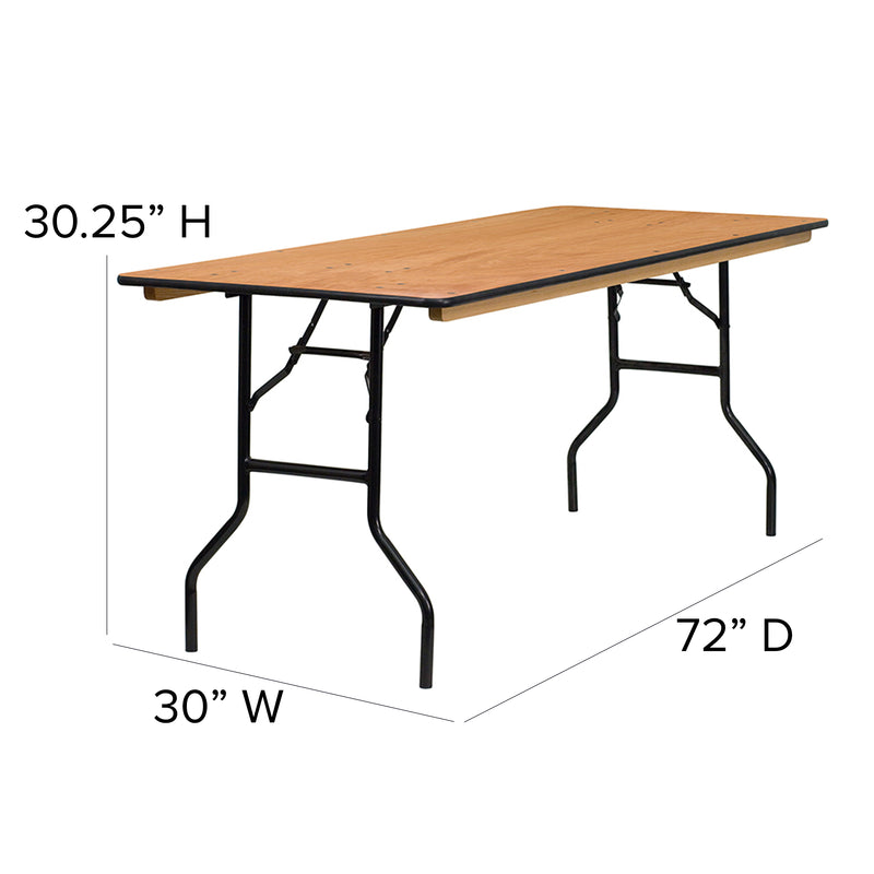 Gael 6-Foot Rectangular Wood Folding Banquet Table with Clear Coated Finished Top