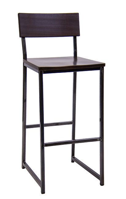 Steel Indoor Restaurant Bar Stool With Walnut Color Rubber Wood Back & Seat
