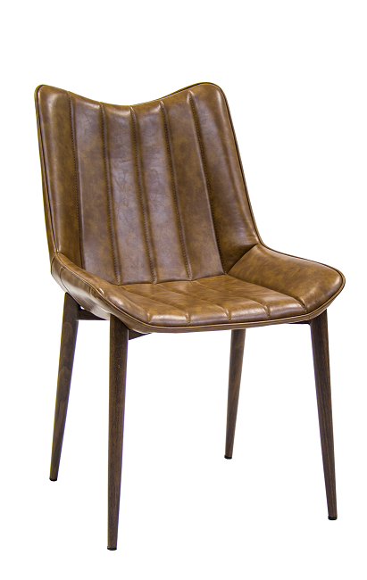 Indoor Wood-Grain Metal Chair with Brown Vinyl Back & Seat