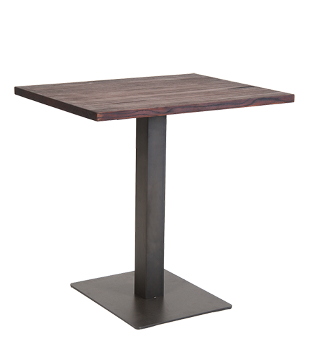 23.5" X 30" Indoor Steel Restaurant Table with Walnut Color Elm Wood Top, Steel Legs in Dark Gun Color Coating