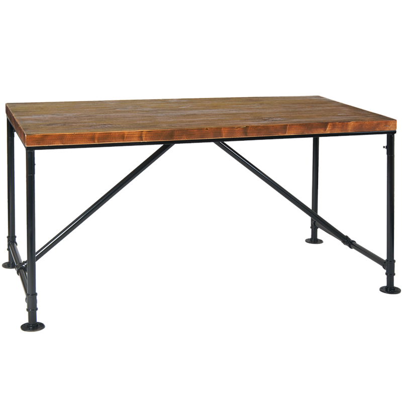 32” x 60” Indoor Pinewood Table Top with Black Pipe Metal Base in Regular Table Height, Top thickness: 1.75”