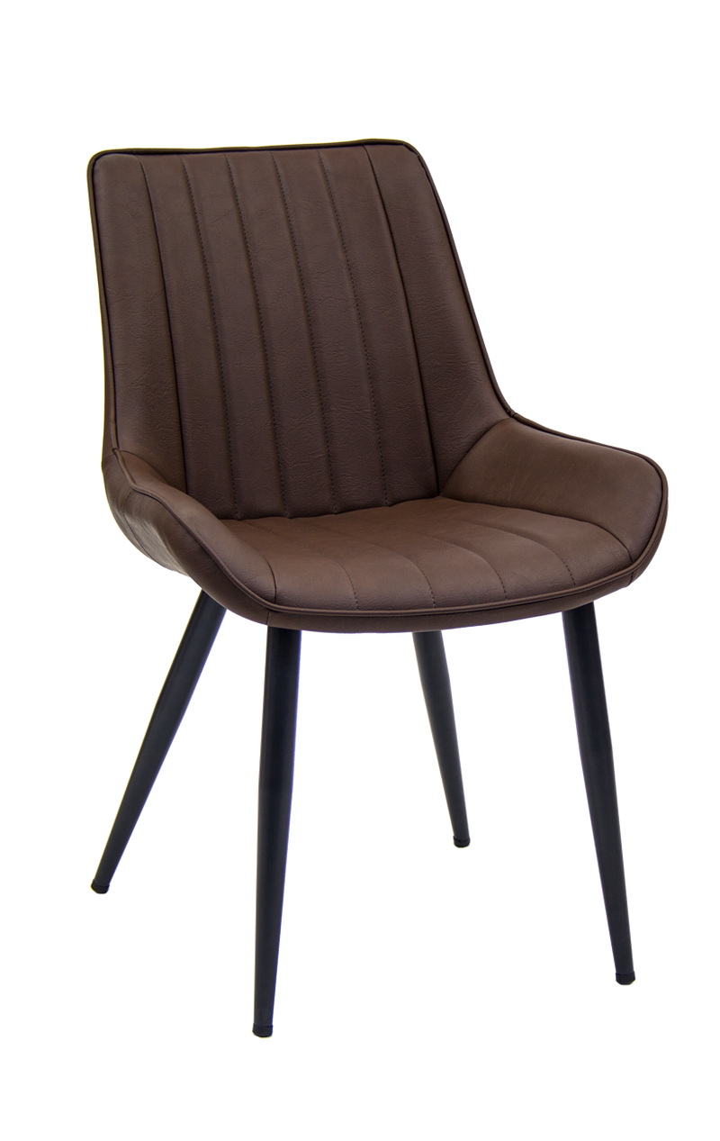 Vintage Black Steel Chair with Brown vinyl Back & Seat