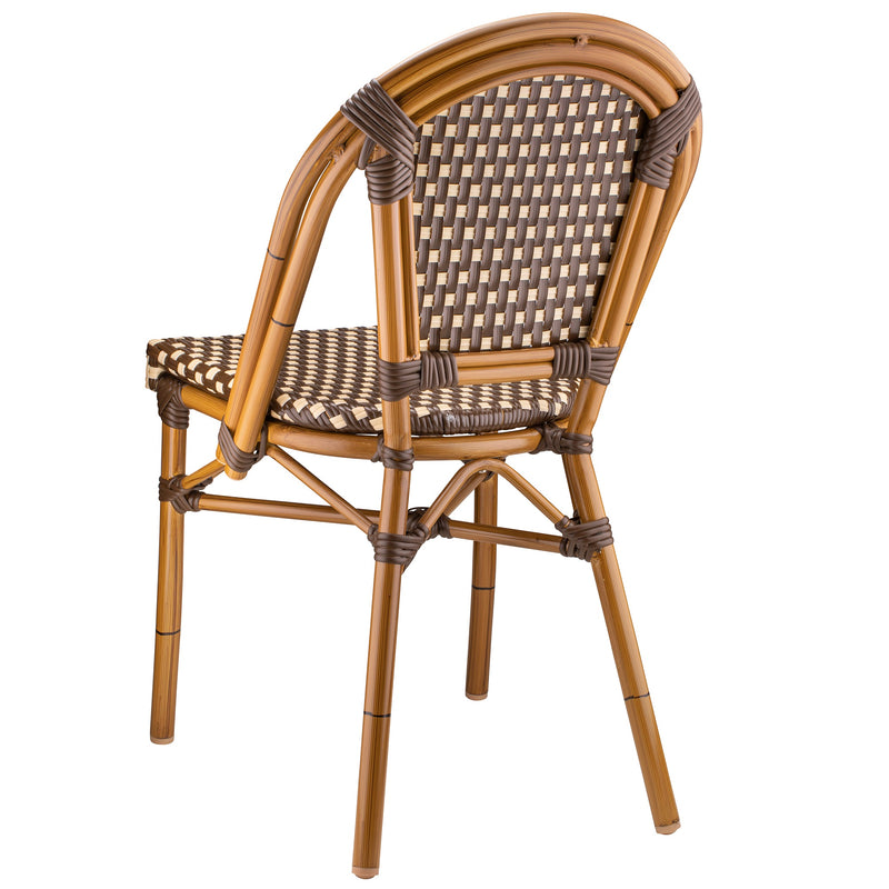 Dainty Aluminum And Cane Light Walnut Circle Back Outdoor Restaurant Side Chair