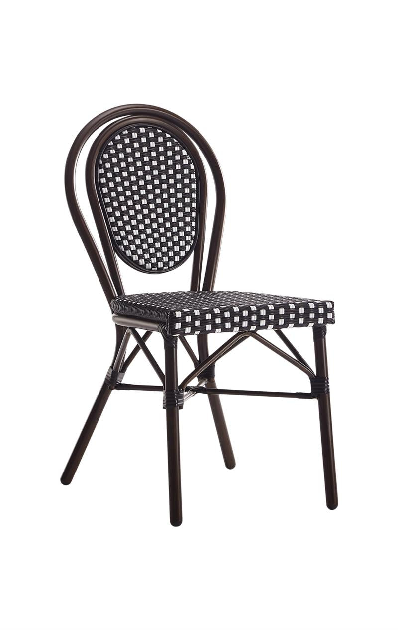 Brown Outdoor Metal Chair with Black & White Poly Woven Back & Seat