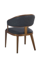 Indoor Metal Arm Chair with Black Upholstered Seat & Embossed Backrest and Walnut Frame