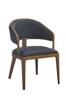 Indoor Metal Arm Chair with Black Upholstered Seat & Embossed Backrest and Walnut Frame