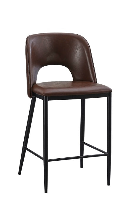 Metal Bar Stool With Brown Vinyl Seat & Back