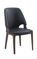 Wood Grain Aluminum Frame Indoor Chair w/ Black Vinyl Back & Seat