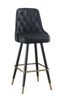 Button Tufted, Metal Barstool with Black Vinyl Seat for Indoor Use