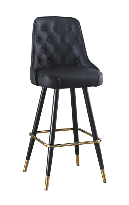Button Tufted, Metal Barstool with Black Vinyl Seat for Indoor Use