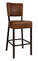 Metal Lounge Barstool with Brown Vinyl Seat and Back