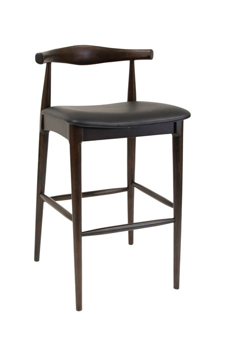 Rubber Wood Barstool in Walnut Finish with Black Vinyl Seat