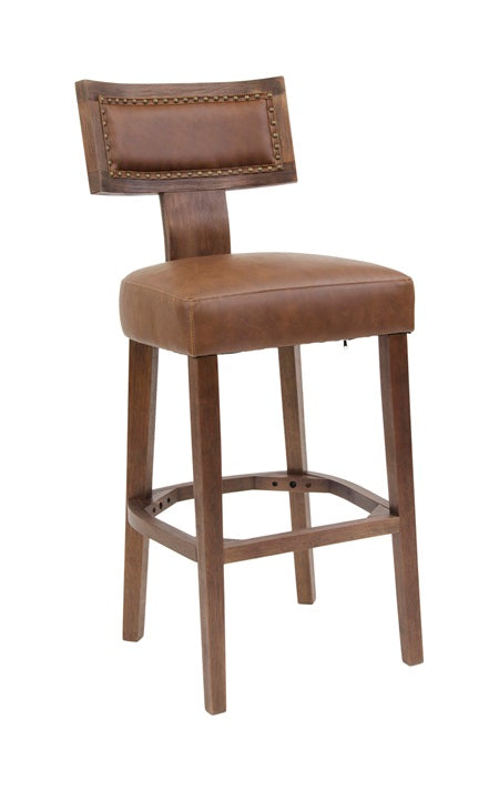 Indoor Rubberwood Barstool with Rich Brown Cushioned Vinyl Back & Seat