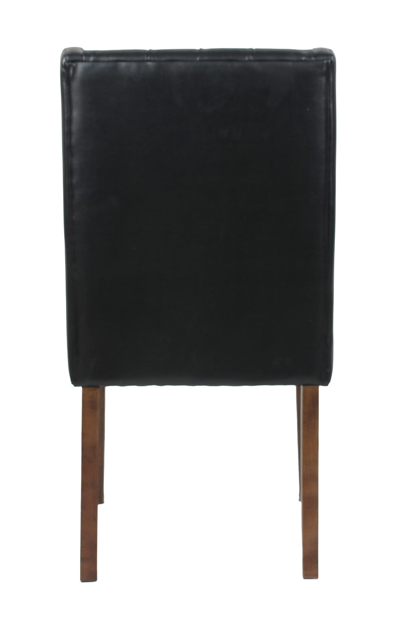 Indoor Tufted Back Oak Wood Chair with Black Vinyl Seat