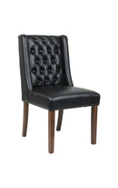 Indoor Tufted Back Oak Wood Chair with Black Vinyl Seat
