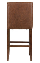 Indoor Tufted Back Oak Wood Barstool with Brown Vinyl Seat