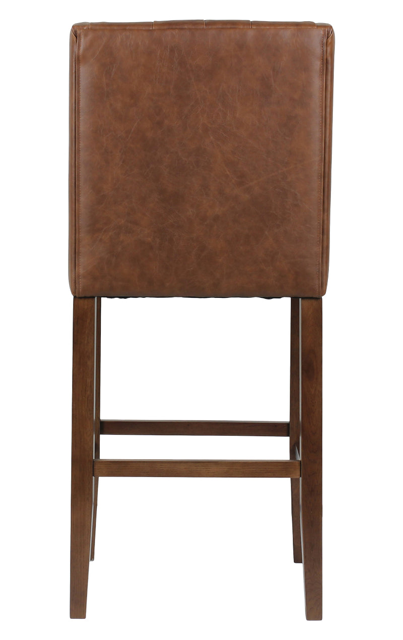 Indoor Tufted Back Oak Wood Barstool with Brown Vinyl Seat