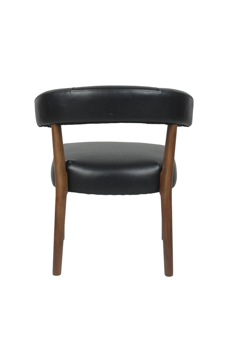 Contemporary Oak Wood Chair with Curved Backrest and Black Upholstered Seat for Indoor use