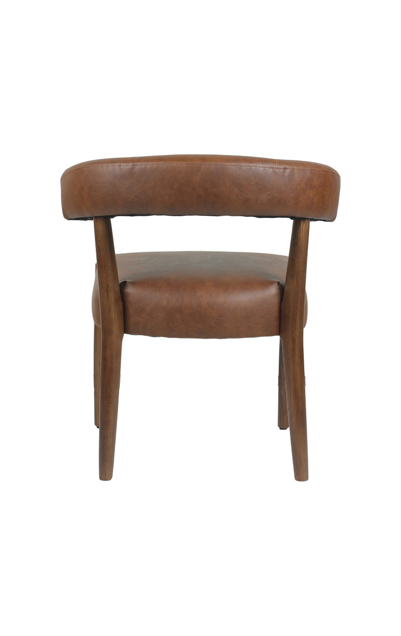 Contemporary Oak Wood Chair with Curved Backrest and Brown Upholstered Seat for Indoor use