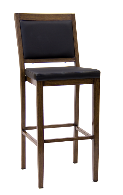 Wood Grain Metal Barstool in Walnut Finish