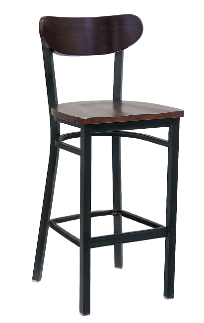 Walnut Moon Back Metal Barstool with Vinyl/Veneer/Wood Seat Options