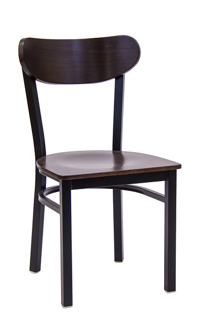 Walnut Moon Back Metal Indoor Restaurant Chair w/ Veneer Seat