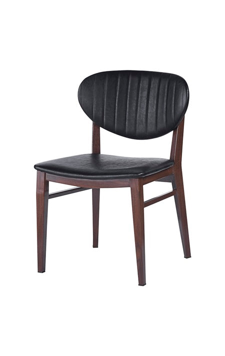 Metal Chair with Black Vinyl Seat & Back In Imitation Wood Finish，Indoor Use