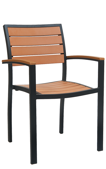 Black Aluminum Armchair with Imitation Teak Slats
