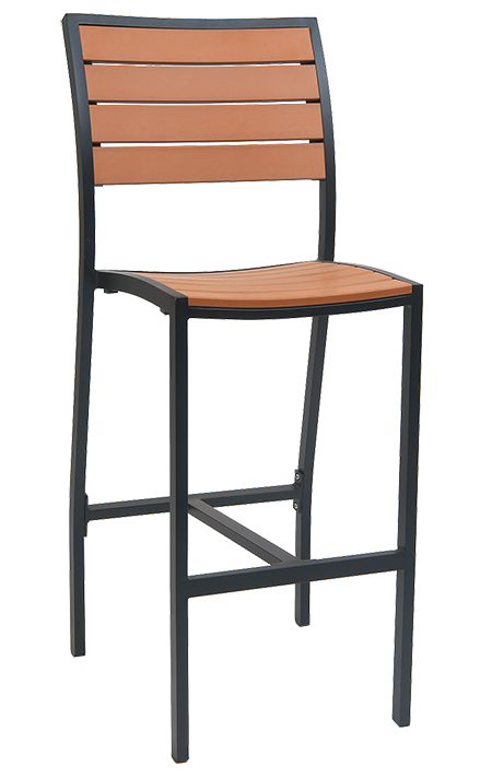 Black Aluminum Bar stool with Imitation Teak Slats